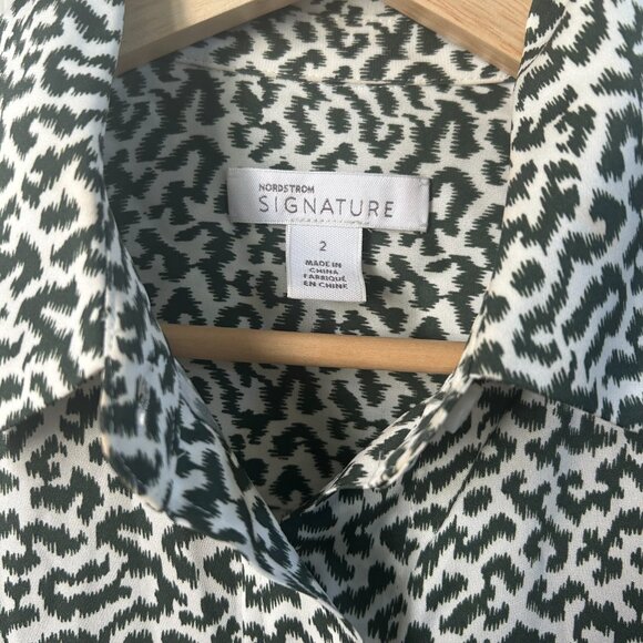 Nordstrom Signature Shirtdress SZ2 Utility Stretch Silk Button Down Green - Picture 4 of 7